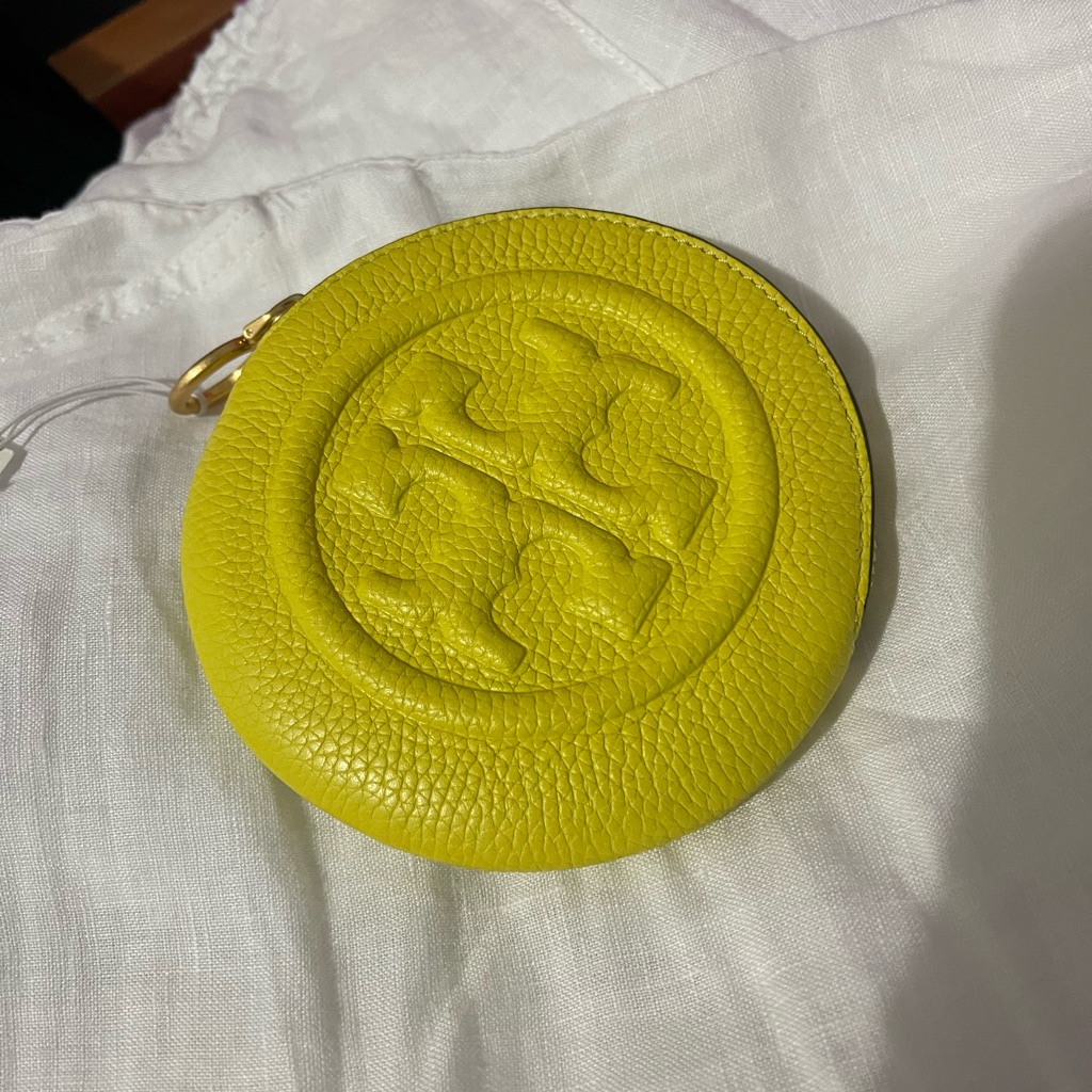 Bnwt Tory Burch Perry Bomb Pouch Yellow Leather Key Fob/ Coin Purse.